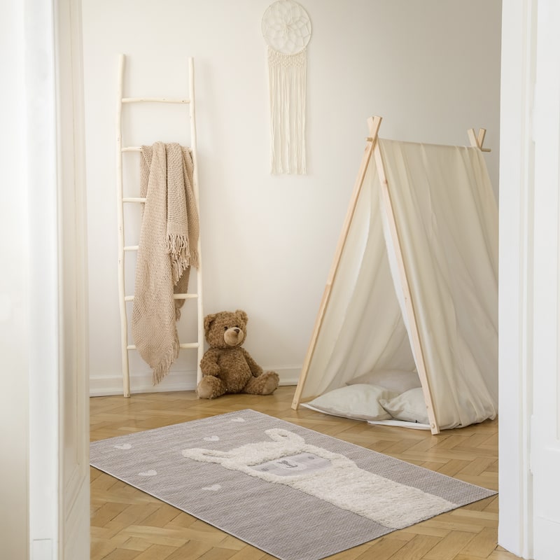 Kids Collection - Beige/Cream Llama Area Rug
