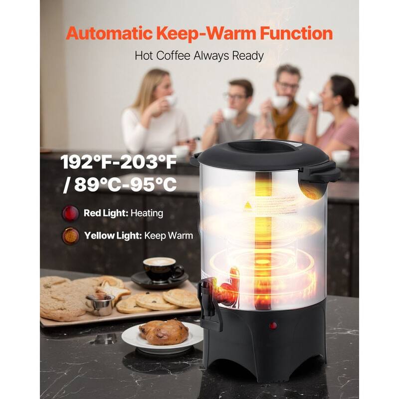 4.5L Coffee Urn Large Stainless Steel Hot Beverage Maker with Keep Warm and Fast Brewing - 10.4 x 9.6 x 14 in
