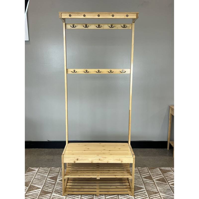 Bamboo Entryway Hall Tree with Storage Area - Natural