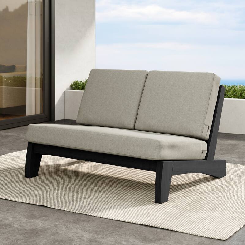 Outdoor Teak Wood Waterproof Armless Chair Loveseat with Cushions - LOVESEAT SEPARATE CUSHION