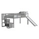 preview thumbnail 3 of 4, Grey Twin Size Pine Wood Loft Bed with Staircase, Slide, and Guardrails
