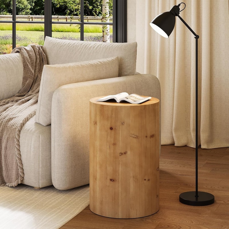 Small Wood Round End/ Side Table, Accent Cocktail Table for Living Room, Bedroom Nightstand