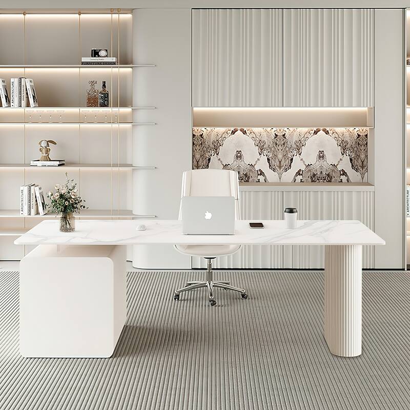 Rectangular Writing Desk Computer Desk, Home Office Desk, Faux Marble Top