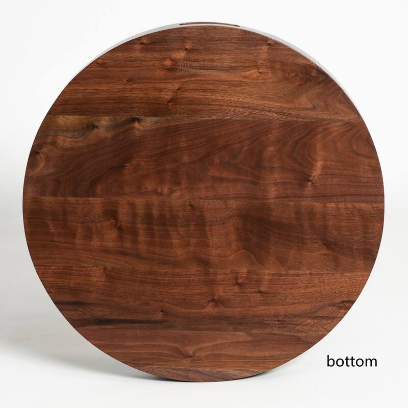 KINWELL Round Black Walnut Wood Serving Tray Ottoman Tray with Handles