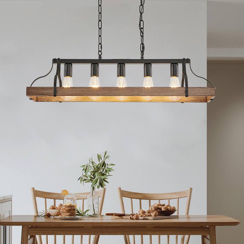 34-Inch Black Gold Vintage Pendant Light, Adjustable Chain Height - Antique Style Chandelier for Kitchen, or Living Room