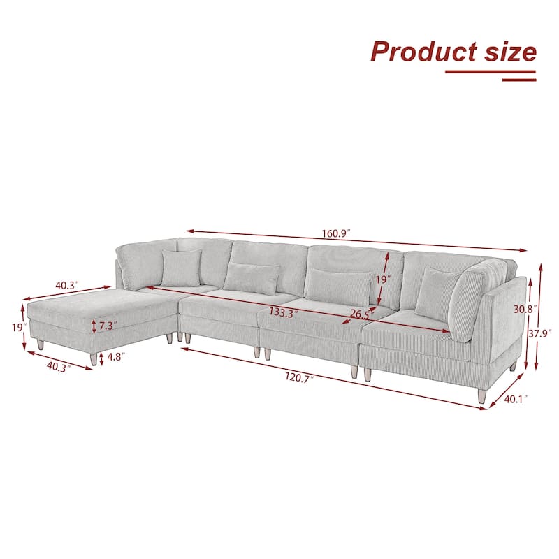Corduroy Modular Sectional Sofa Set With Ottoman