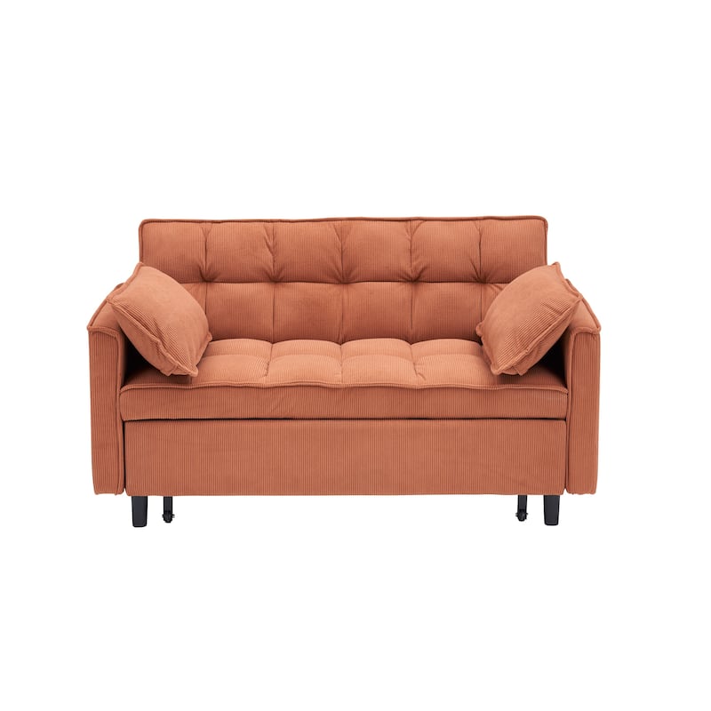 54.3'' Modern Corduroy Upholstered Convertible Sofa Bed with Side Pocket and Pillows