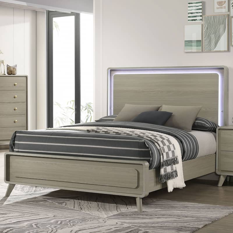 Furniture of America Thalia Modern Grey Wood Panel Bed with LED on Headboard - Queen