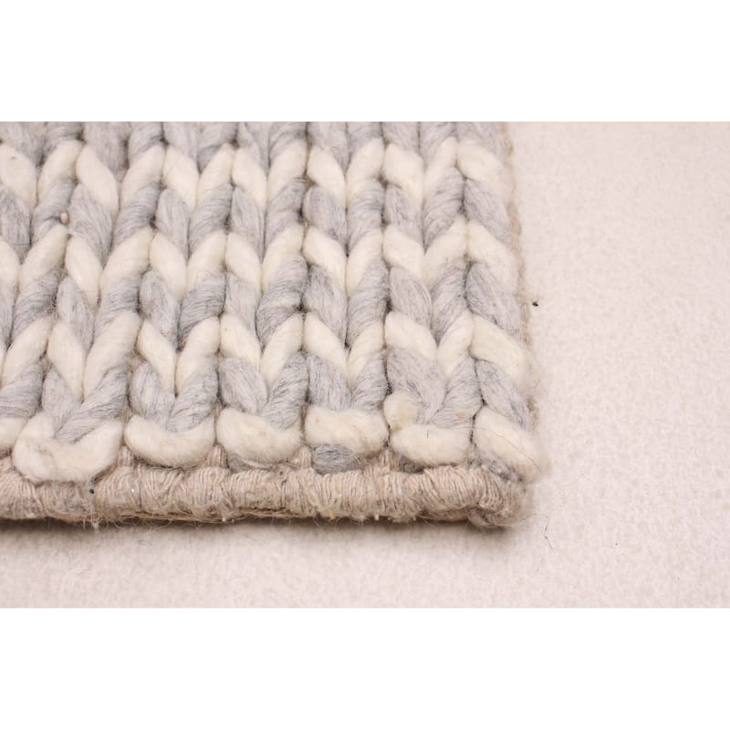ECARPETGALLERY Braid weave Sienna Grey Wool Rug - 2'3 x 7'6