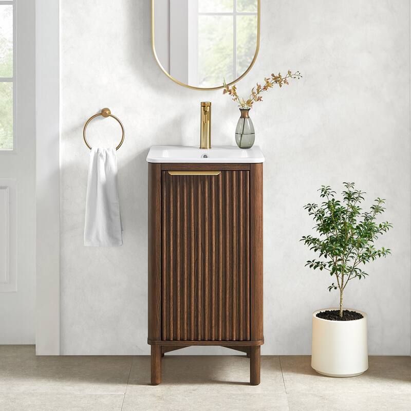 Mumbai Bath Vanity without Mirror - 18.1" - Dark Brown Oak - Ceramic Top