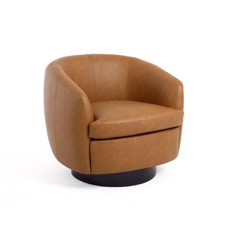 Low Back PU Leather Barrel Chair 360° Swivel Accent Chair for Living Room
