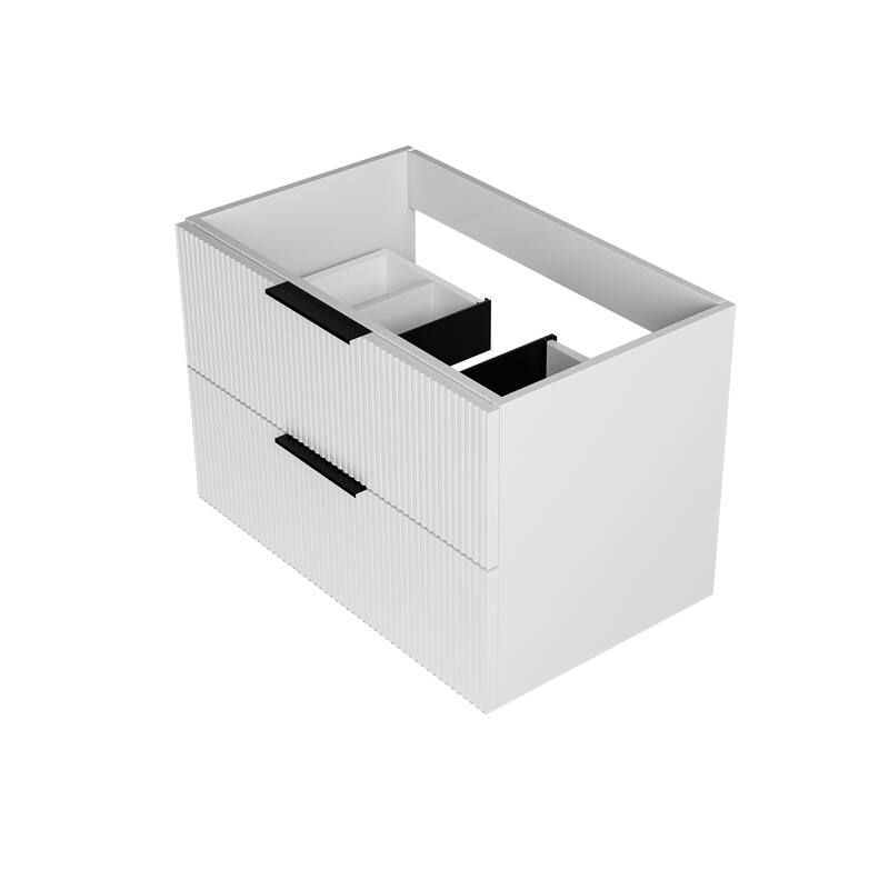 GDFStudio - Zen Modern Mid-Century Wall-Mounted Bathroom Vanity with 2 Soft Close Drawers & Large Storage Spaces, WITHOUT Sink