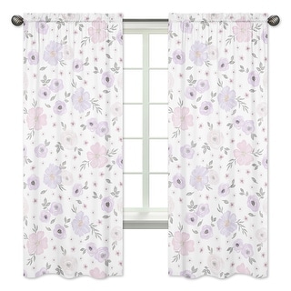 Sweet Jojo Designs Lavender Purple Grey and White Window Treatment Panels Curtains for Watercolor Floral Collection Pink Rose Flower Set of 2 