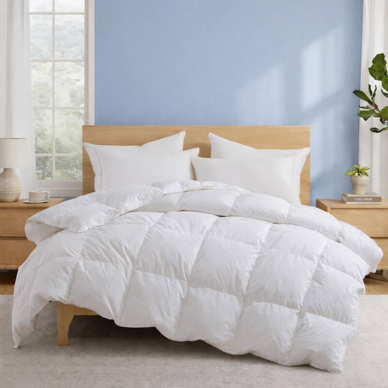 All Season Premium Goose Feather Duvet Insert with 100% Cotton Cover - California King - White