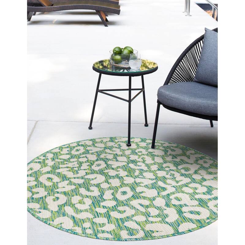 Outdoor Gallery Collection Area Rug - Green Blue - 3' Round