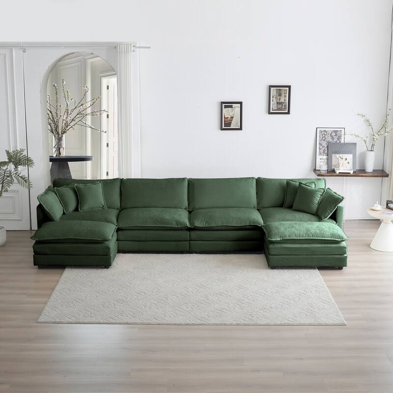 Modular Large U-Shape Sectional Sofa, Double Extra Ottomans, Comfort Chenille Upholstered Couch with Reversible Chaise