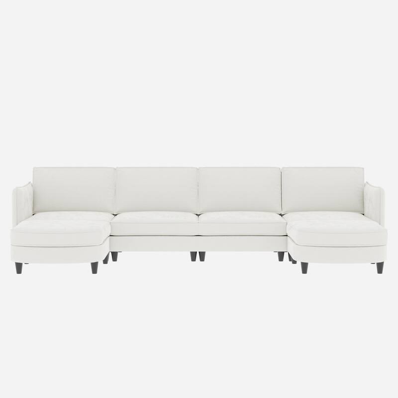141.5'' 6 Seater U-Shaped Fabric Sofa with Ottoman, Arm Pockets, Beige, for Living