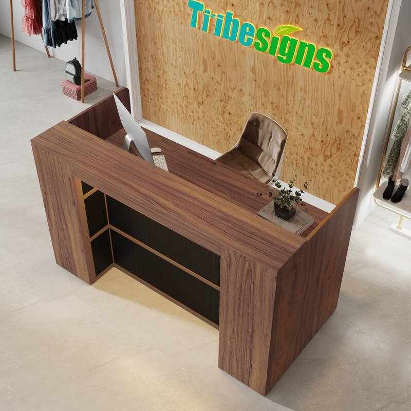 Modern 63 Inches Front Counter Table Reception Desk with LED for Retail