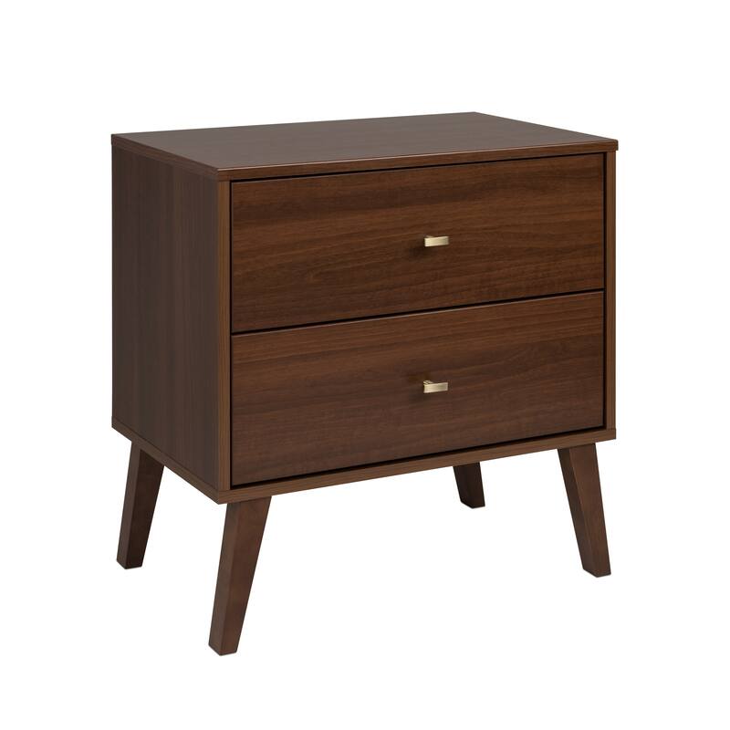 Prepac Milo Mid-Century Modern 2 Drawer Nightstand, Bedside Table, Contemporary Bedroom Furniture