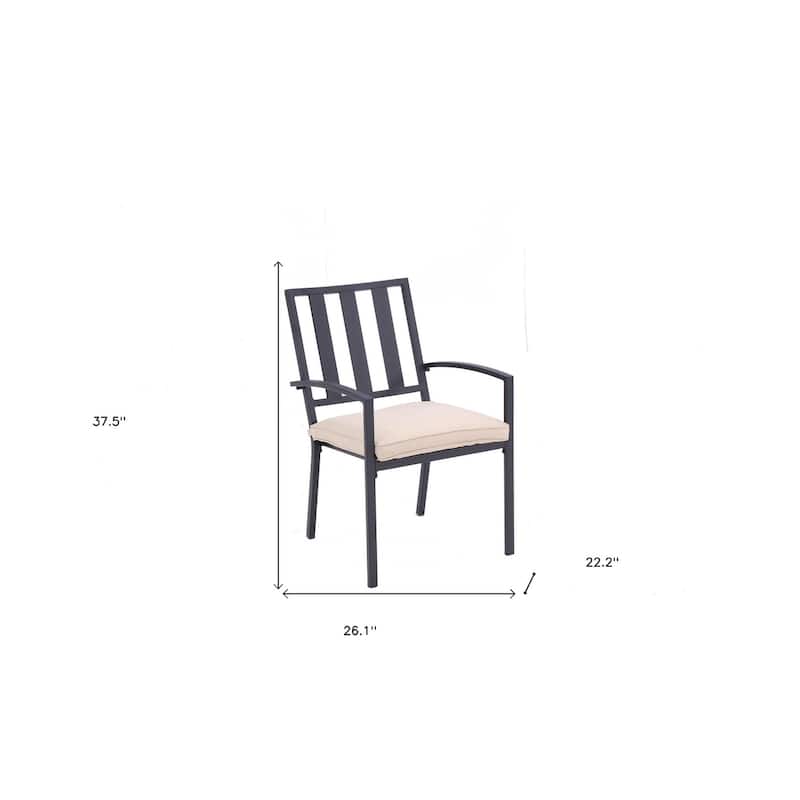 Set of Two Dark Gray Aluminum Outdoor Stacking Dining Chairs with Beige Cushion