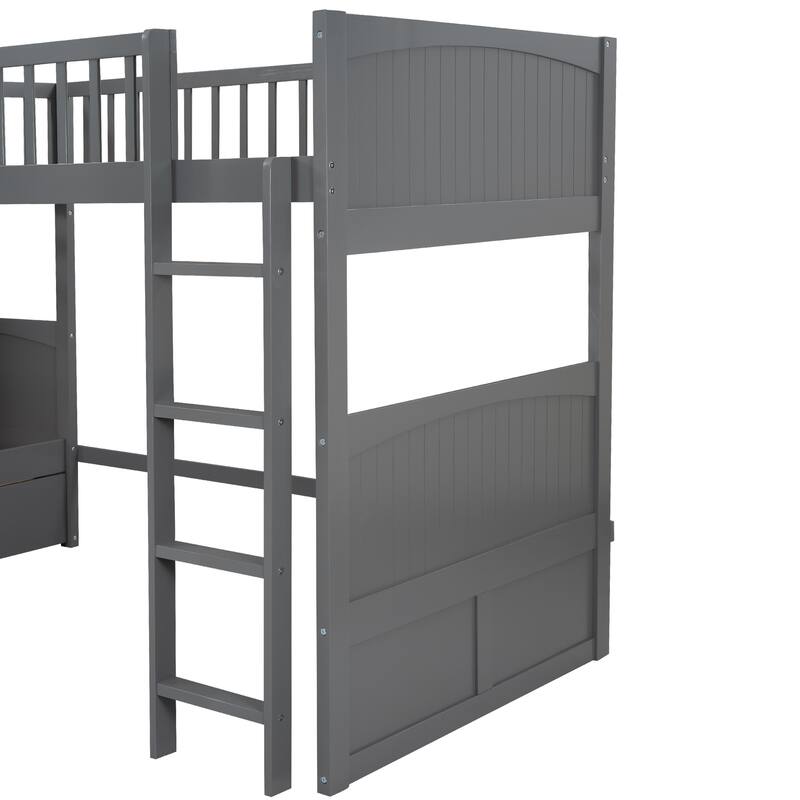 Twin Size Bunk Bed with Loft and Two Drawers, Gray