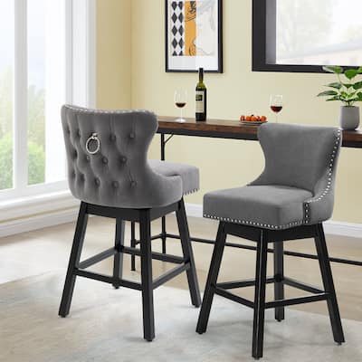AVAWING Set of 2 Upholstered Fabric Bar Stools Chairs