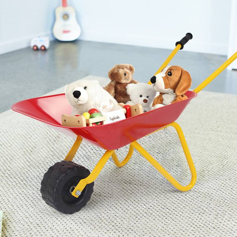 Gymax Kids Metal Wheelbarrow Children's Size Ourdoor Garden Backyard - Red
