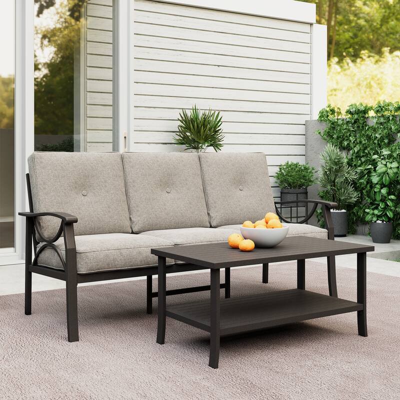 Outdoor Patio Furniture Set, Outdoor Metal Sectional Furniture with Cushions, Outdoor Conversation Seating Set with Coffee Table - Beige
