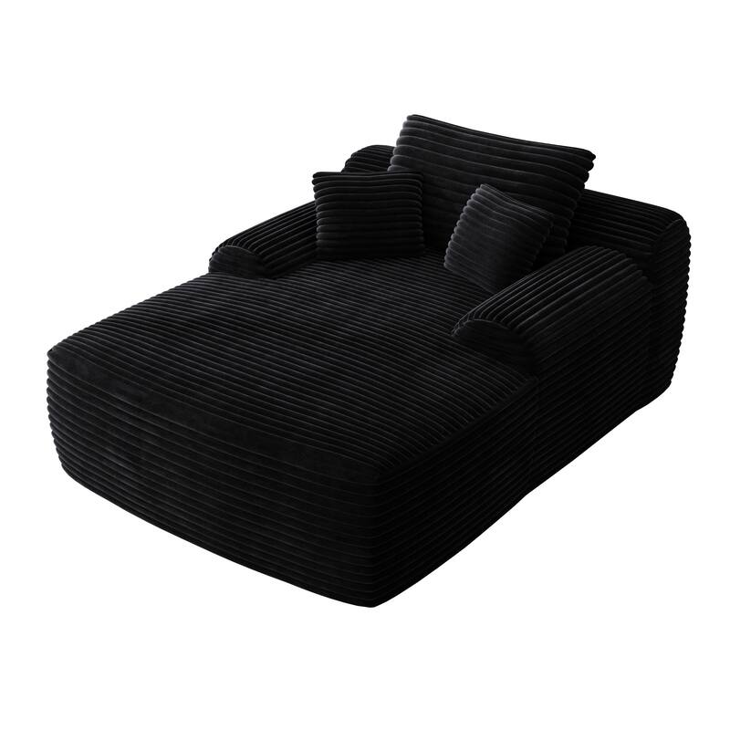 Corduroy Black Oversized Upholstered Sleeper Chaise Lounge Chair, No Assembly Required