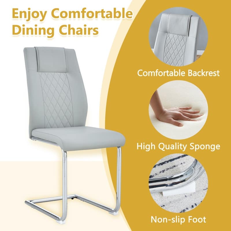 7-Piece Modern Dining Table Set with 6 Upholstered Chairs, Silver Metal Legs