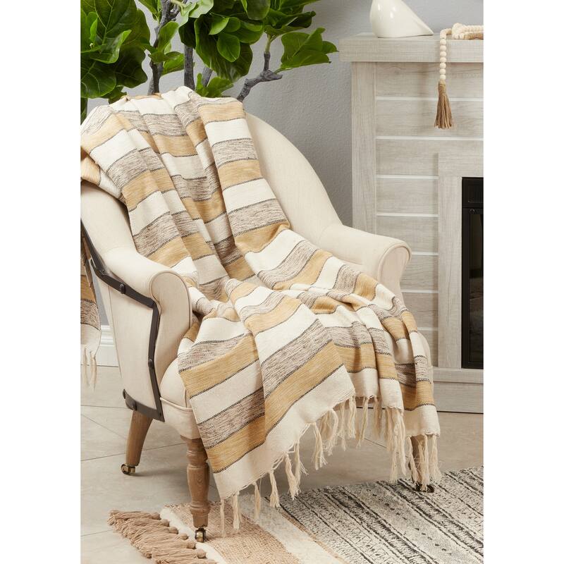 Cotton Throw Blanket With Striped Design