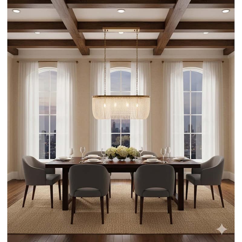 6-Light Gold Oval Chandelier With Clear Beaded hanging Crystals