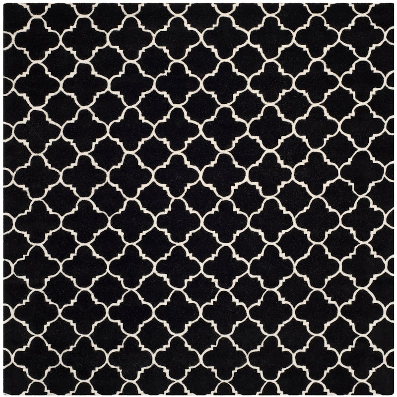 SAFAVIEH, Handmade Chatham Caisa Modern Moroccan Wool Rug - 7' Square - Black/Ivory