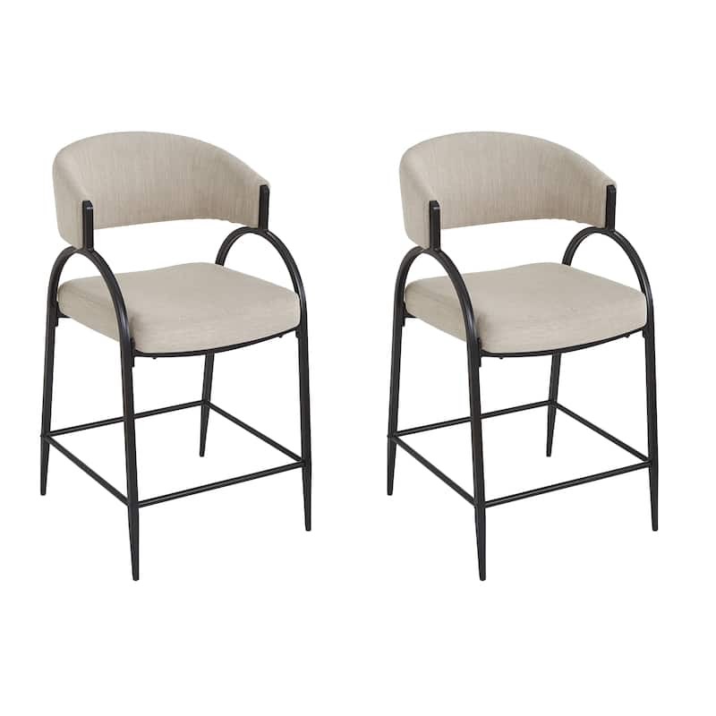 Christopher Knight Home - Upholstered Counter Height Bar Stool Set with Curved Backrest & Metal Frame, Set of 2 - 22.05"W