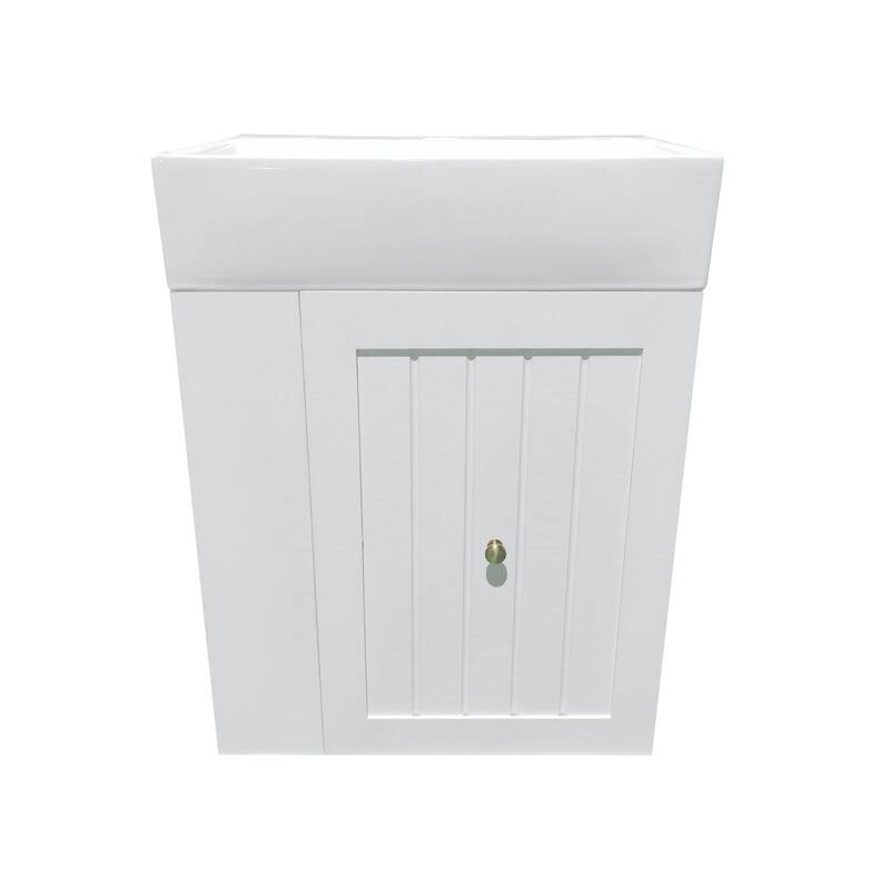 20" Bathroom Vanity with Ceramic Sink - Soft Close Door, Drawer & Side Shelf, Space-Saving MDF Cabinet for Small Bathrooms