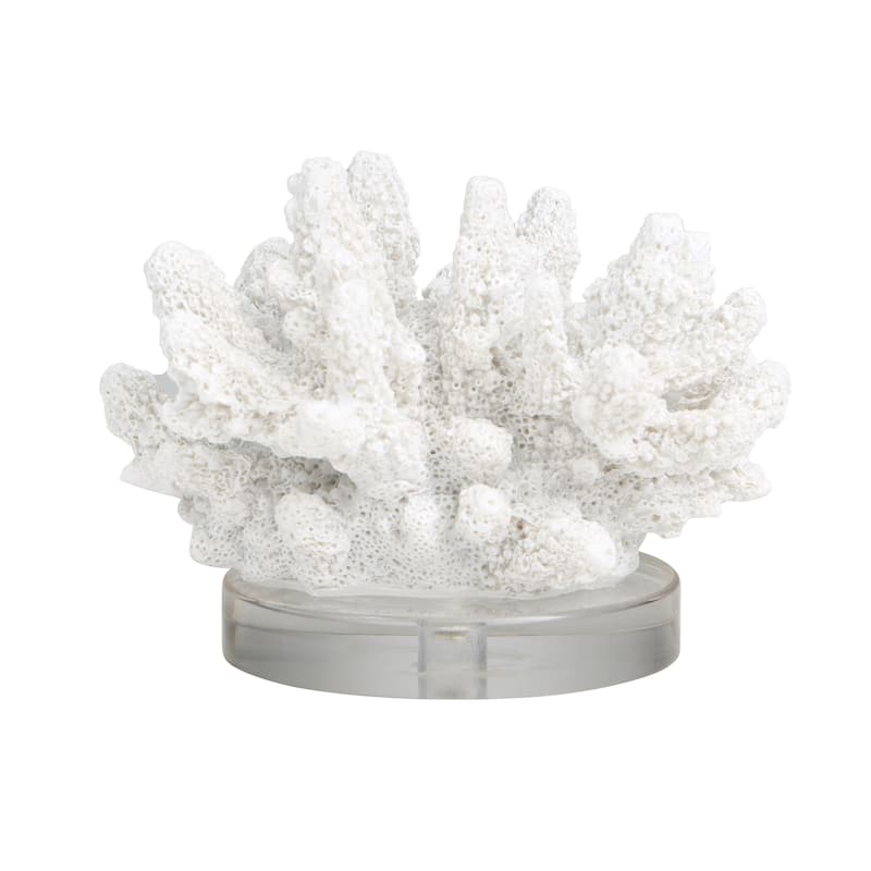 White Polystone Small Textured Coral Decorative Sculpture with Clear Acrylic Base