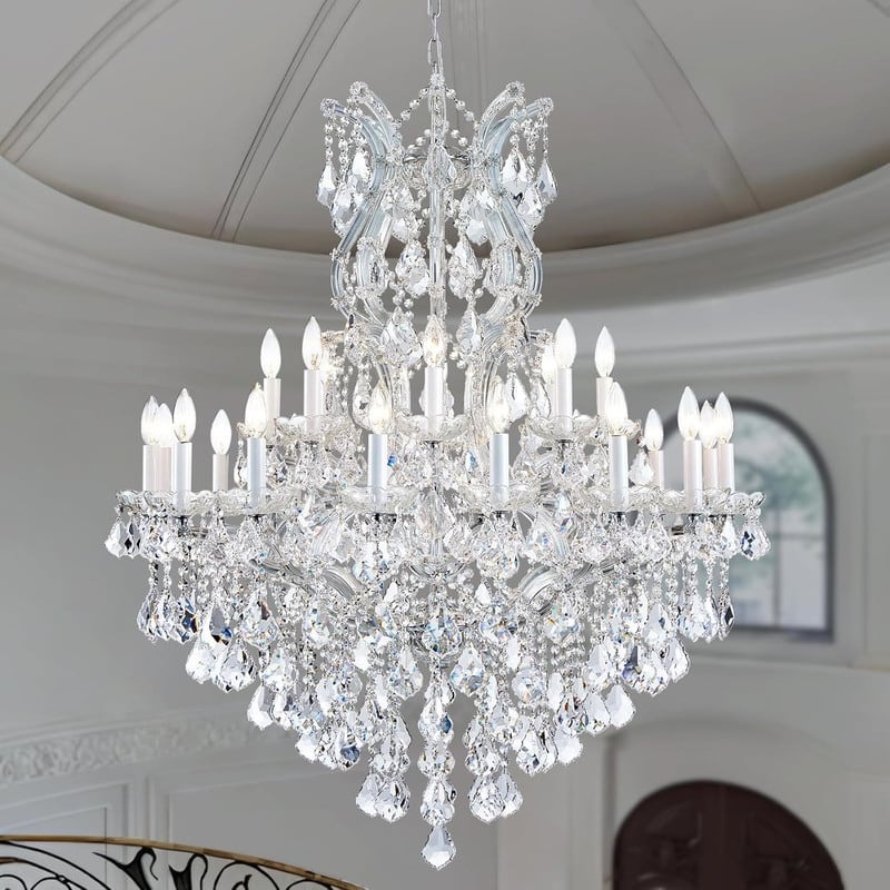 KAYLA Large Crystal Chandelier-24-Light Chandelier Light Fixture Modern Maria Theresa Crystal Chandeliers - D72 - Sliver