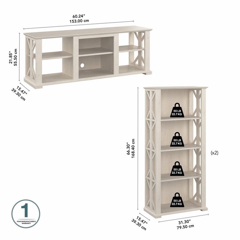 Homestead Farmhouse TV Stand with 4 Shelf Bookcases by Bush Furniture