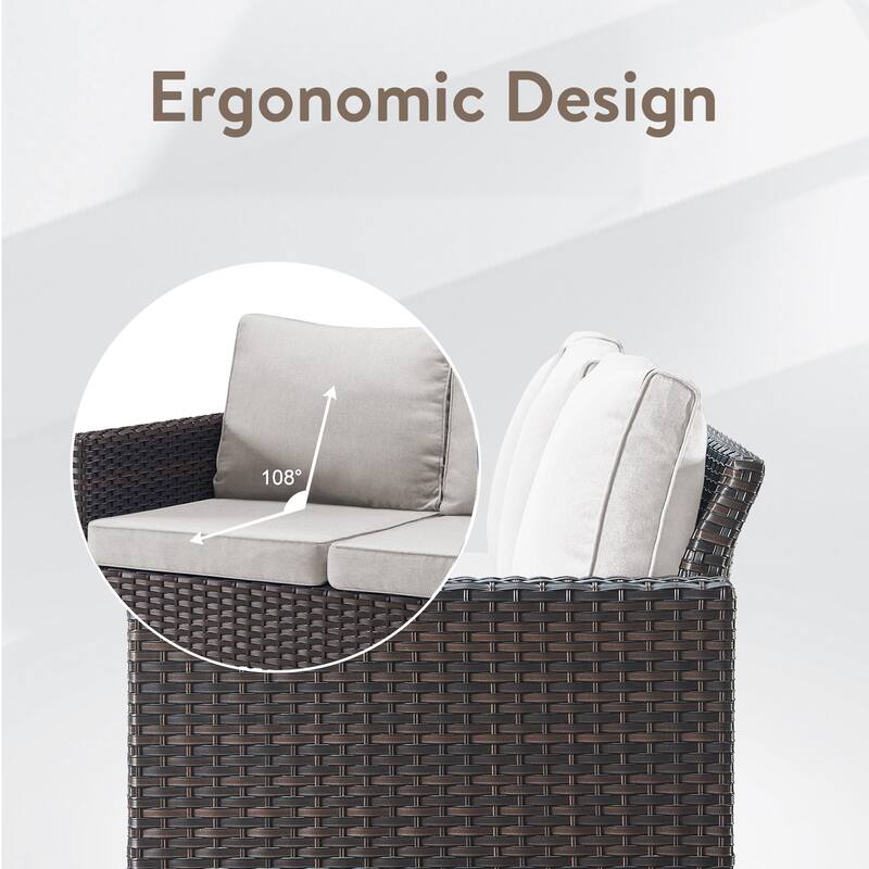 Gymojoy 9 Person Outdoor Courtyard Wicker Family Conversation Set Group With Swivel Chairs And Storage