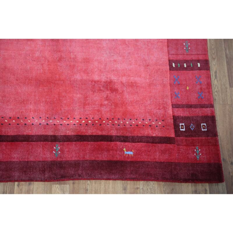 Animals Pink Gabbeh Indian Area Rug Hand-Knotted Wool Carpet - 5'3" x 7'7"