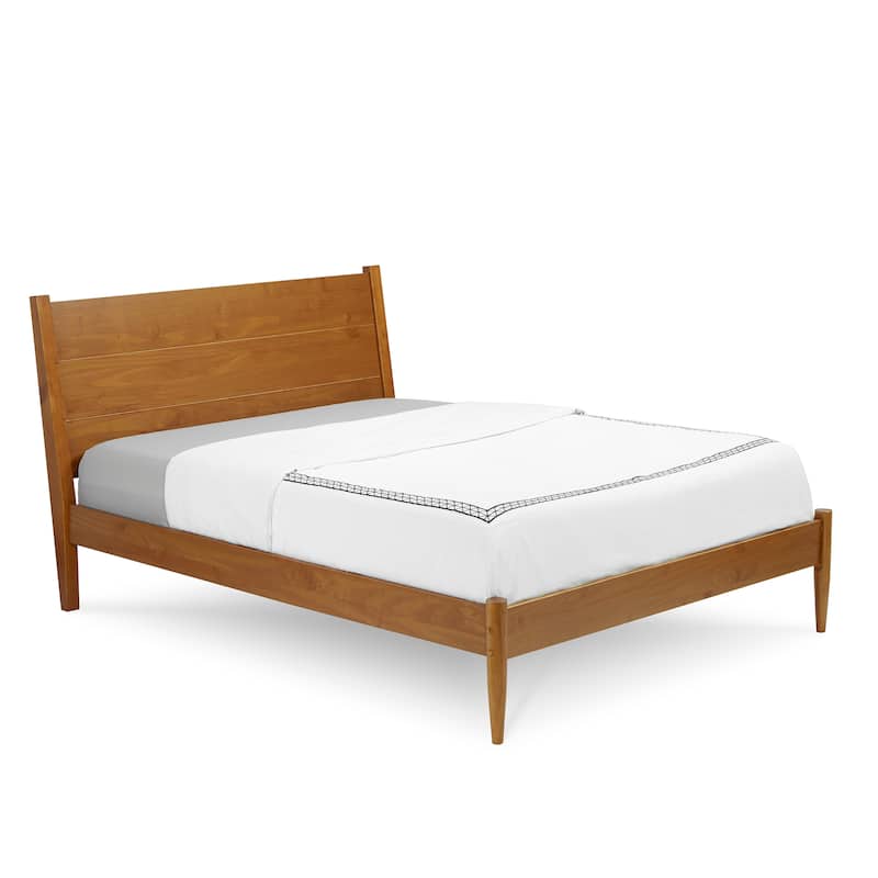 Mid Century Solid Wood Platform Bed Queen Size
