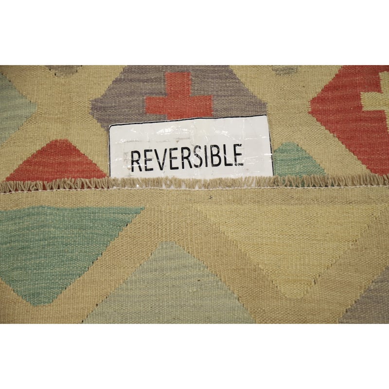 Hand Woven Oriental 100% Wool Carpet Southwestern Modern Beige & Ivories Kilim Area Rug - 9' 1'' X 5' 11''