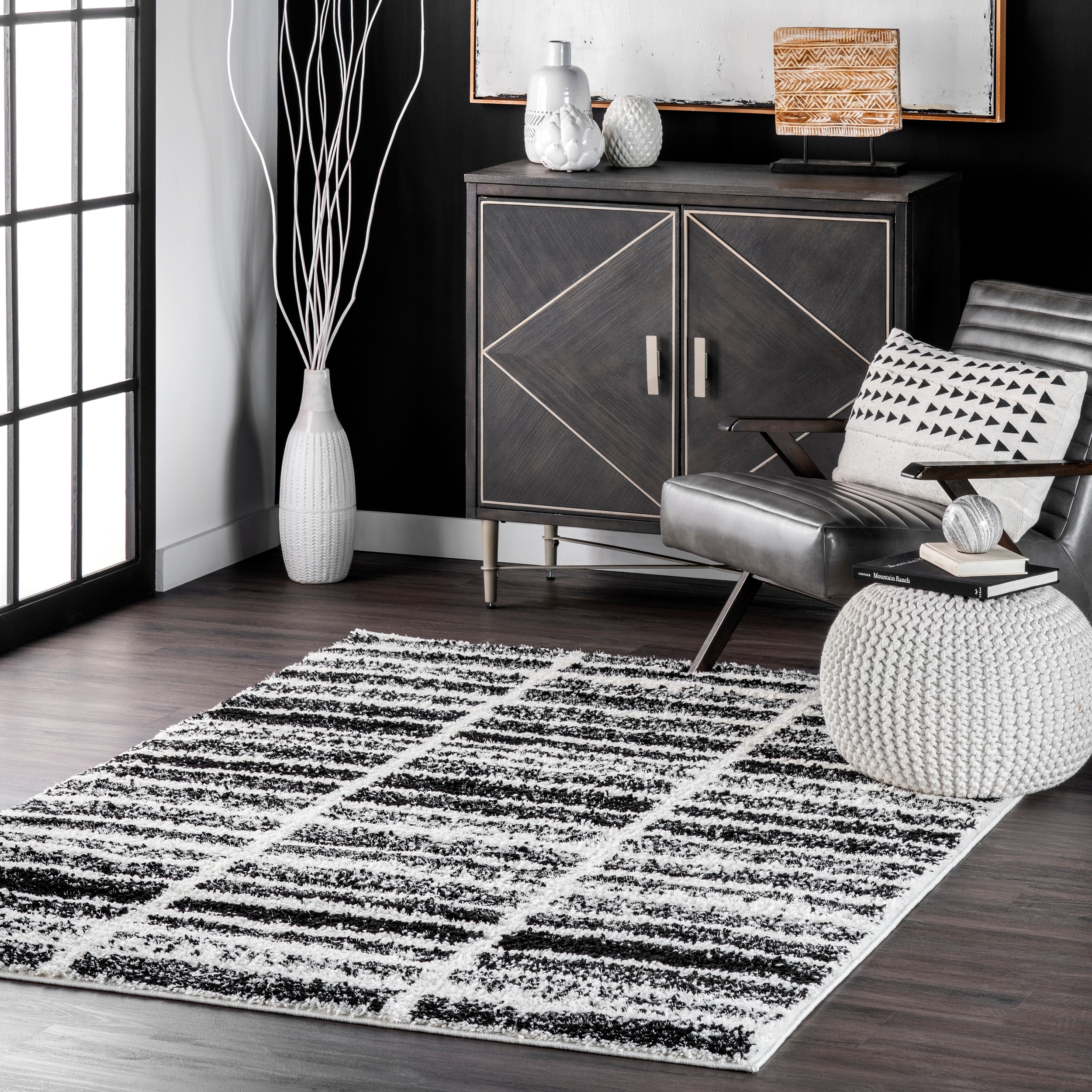 Nuloom Celyn Distressed Stripes Cozy Shag Area Rug