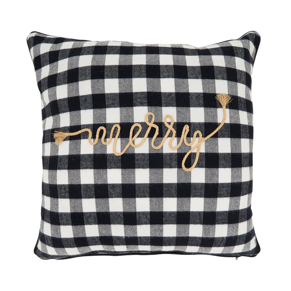 Throw Pillow With Buffalo Plaid Merry Design