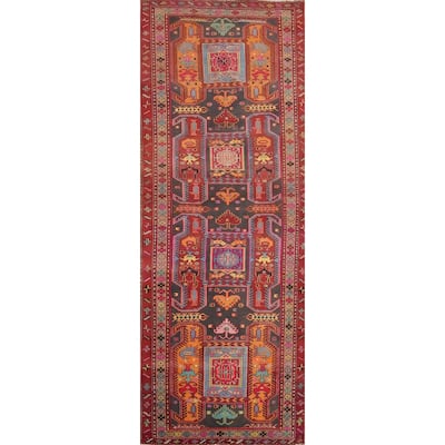 Hand Knotted Oriental 100% Wool Carpet Traditional Tribal Greys & Charcoal Ardebil Runner Rug - 11' 2'' X 3' 8''