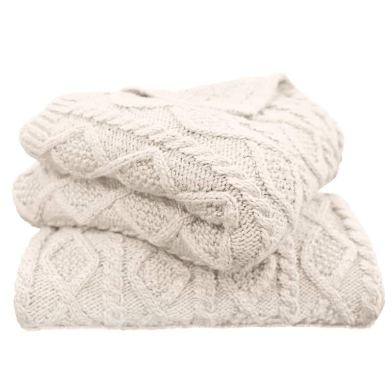 HiEnd Accents Cable Knit Soft Wool Throw Blanket, 50"x60"