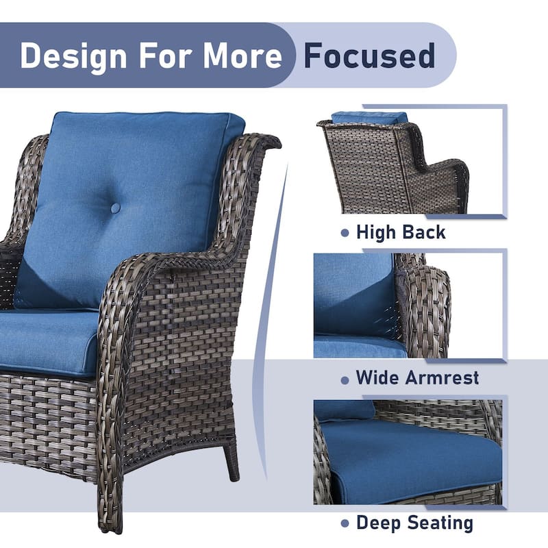 Outdoor Wicker High Back Club Chair with Cushions (Set of 2)