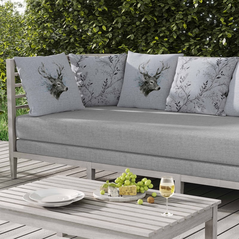 Leaf & Horn Harmony Indoor/Outdoor Reversible Throw Pillow Skyblue and Green