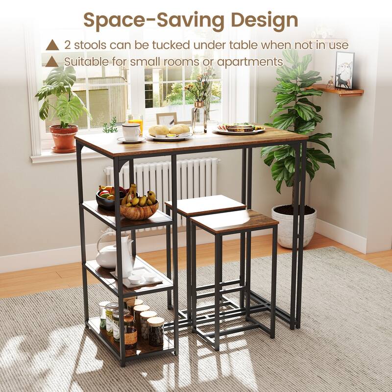 Gymax 3-Piece Bar Table Set 2 Person Dining Furniture Set w/2 Stools 3