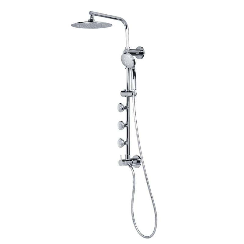 Lanai 8-in Rain Showerhead with 3-Body Jets Pivoting Shower Arm and Multi-function Handshower Chrome